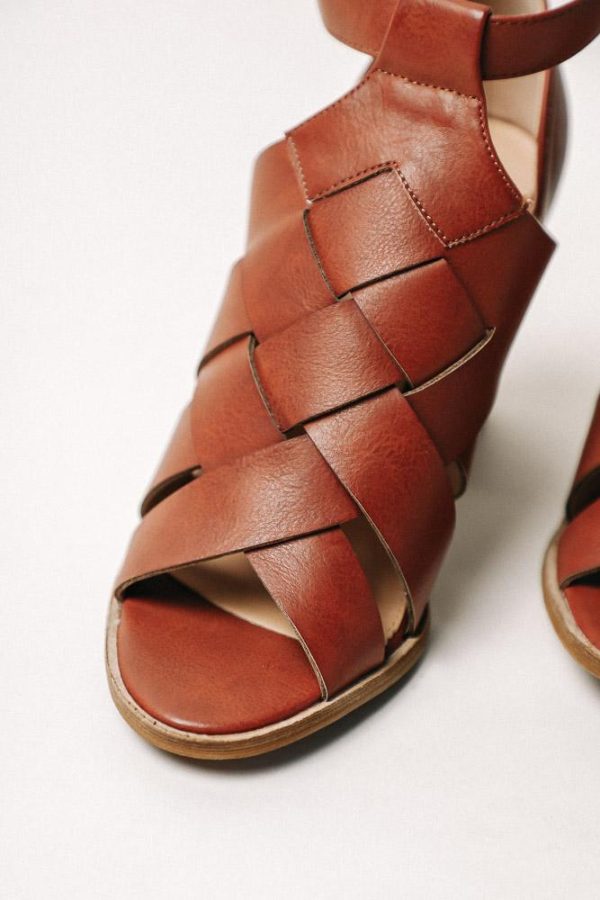 Alma Woven Heels in Cognac For Cheap