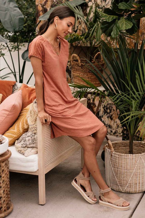 Braid Detail Midi T-Shirt Dress in Clay Discount