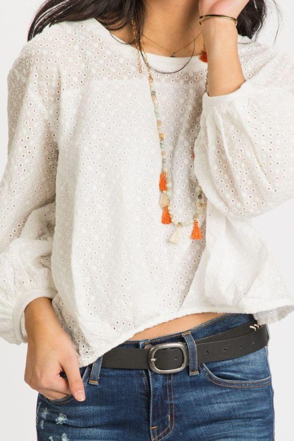 The Eyelet Lace Act Balloon Sleeve Top Online Hot Sale