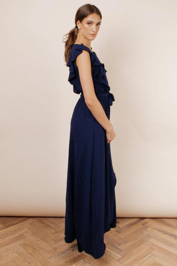 Karina Ruffle Maxi Dress in Navy on Sale