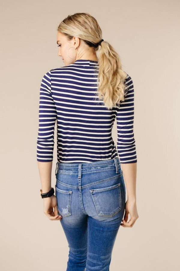 This Chic Blue & White Mock Neck Top-FINAL SALE For Sale