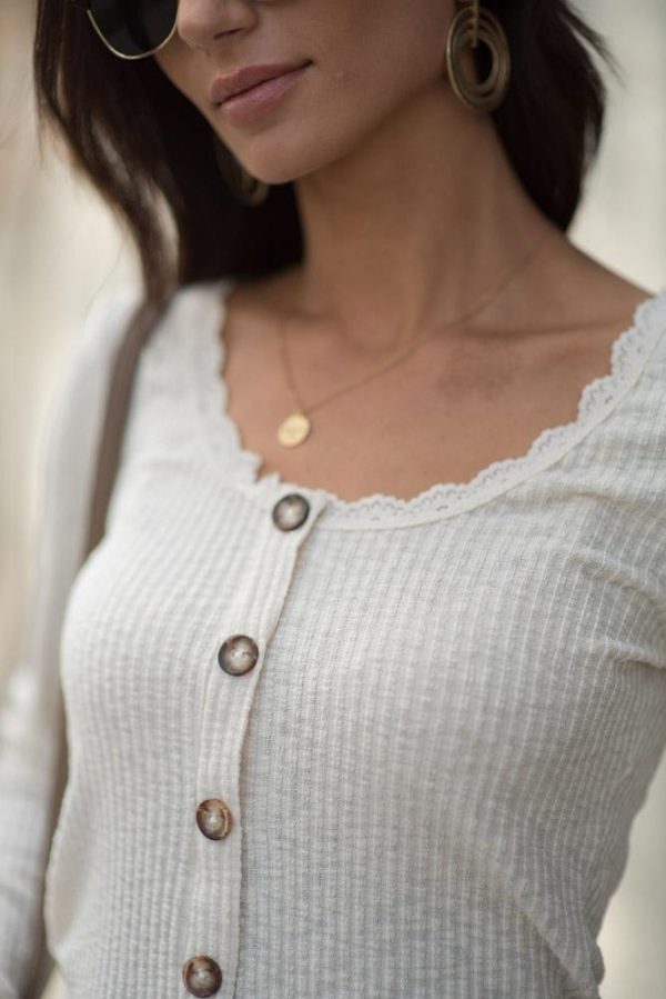 Lina Cropped Lace Detail Top in Oatmeal - FINAL SALE For Sale