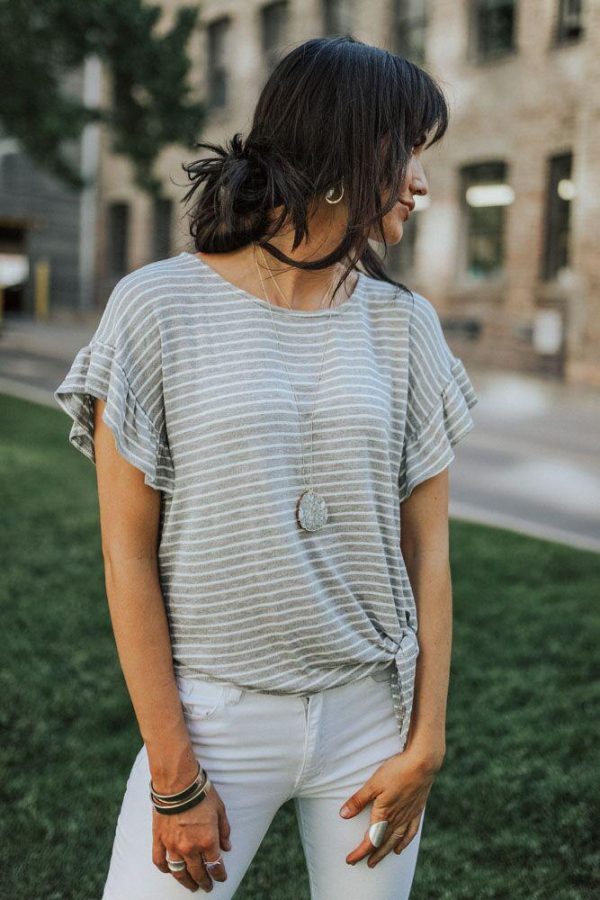 Stripe Avenue Tee in Grey Online Hot Sale