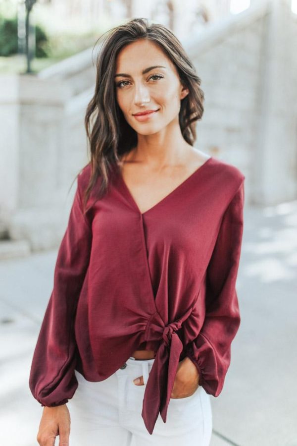 Brita Wrap Blouse in Burgundy - FINAL SALE Hot on Sale