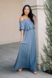 Toni Off the Shoulder Maxi Dress in Slate Blue For Sale