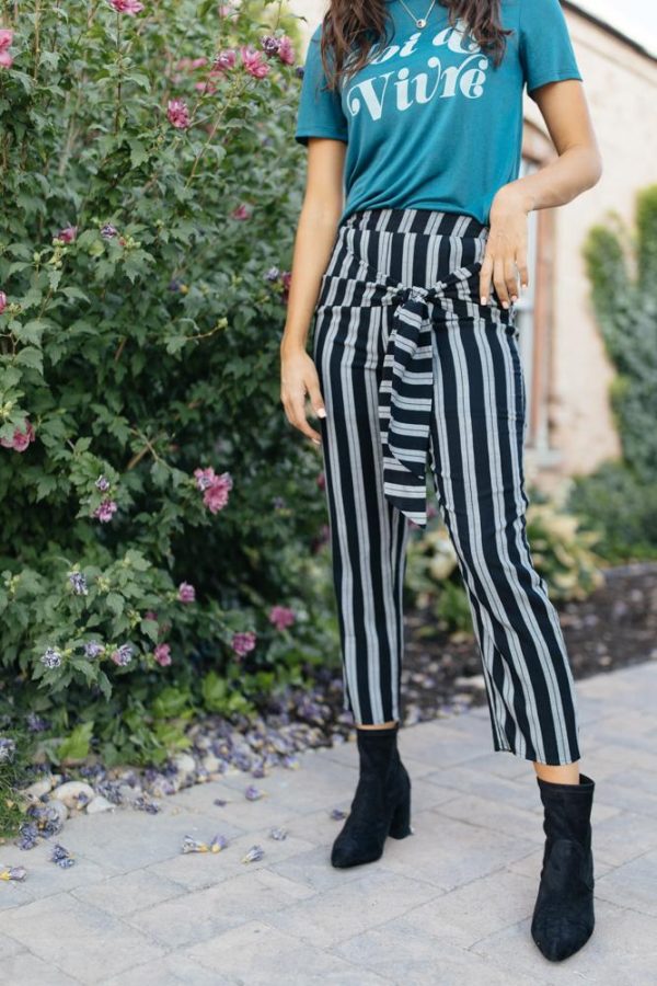 Lilou Knotted Stripe Pants in Black-FINAL SALE For Cheap