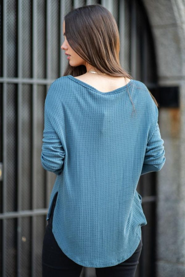 Waffle Knit Top in Teal Online Sale