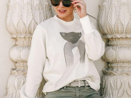 Distressed Geo Print Crew Neck Pullover Online Hot Sale