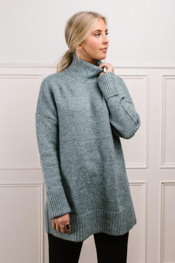 Vero Moda Bethany Oversized Roll Neck Sweater in Teal-FINAL SALE Online now