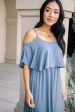 Toni Off the Shoulder Maxi Dress in Slate Blue For Sale