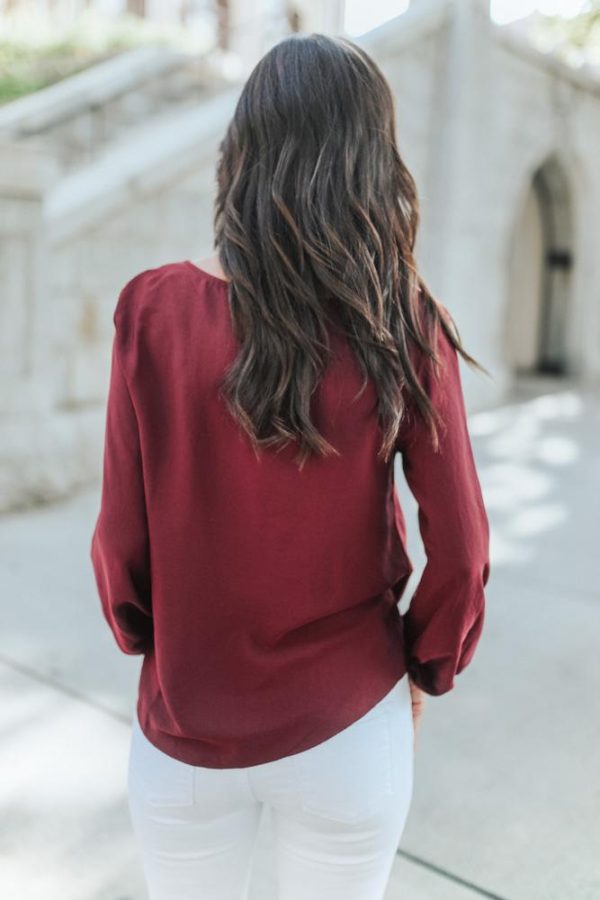 Brita Wrap Blouse in Burgundy - FINAL SALE Hot on Sale