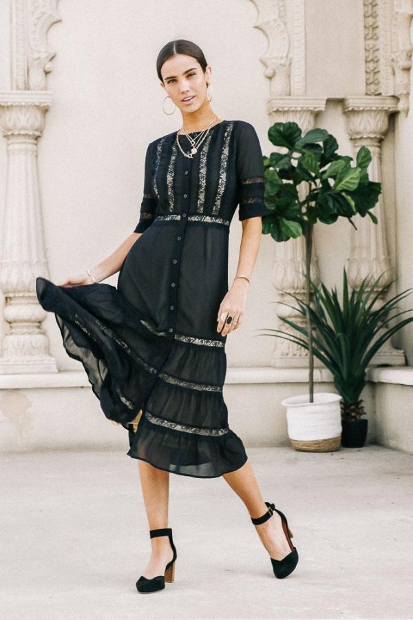 Natalia Lace Midi Dress in Black Online