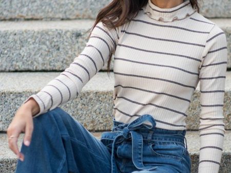 Clover Striped Turtle Neck Top in Taupe Fashion