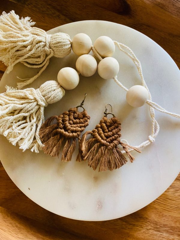 Macrame cream or brown earrings Sale