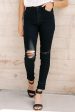 KanCan High-Rise Distressed Knee Black Denim For Sale