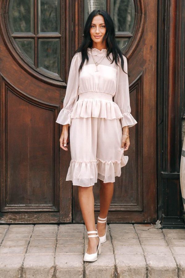 Crystal Ruffle Dress in Pink For Discount