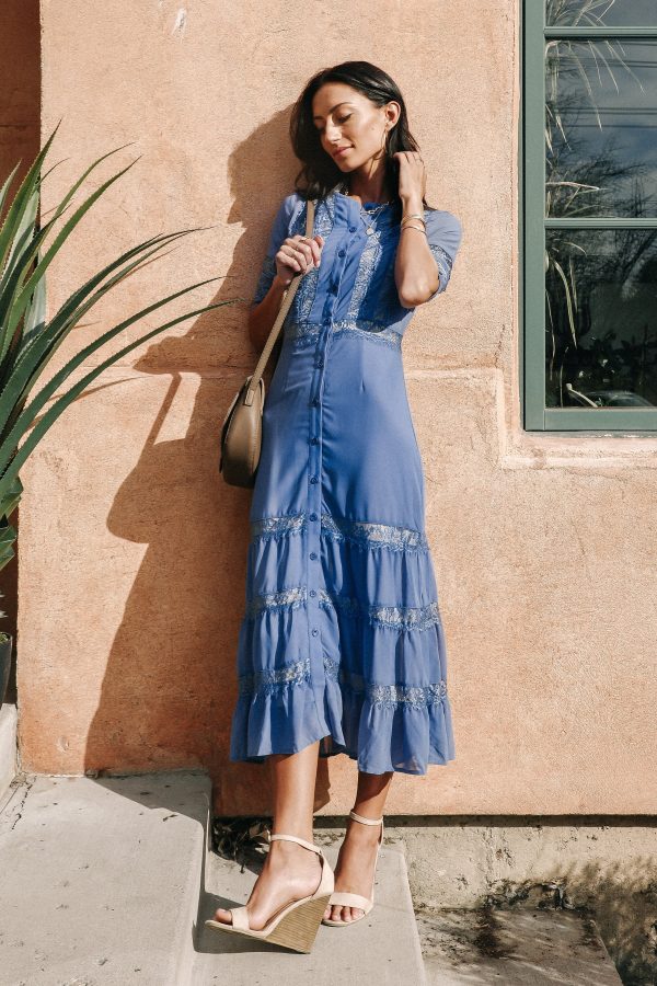 Natalia Lace Midi Dress in Blue Online