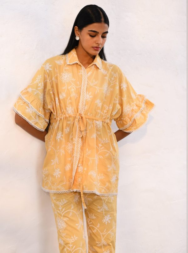 Mulmul Cotton Ely Yellow Top With Ely Yellow Pant on Sale