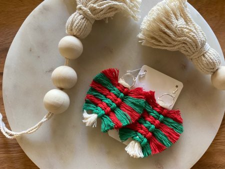 Red and green macrame earrings Hot on Sale