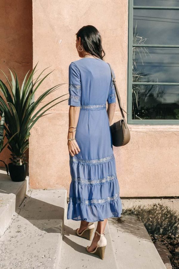 Natalia Lace Midi Dress in Blue Online