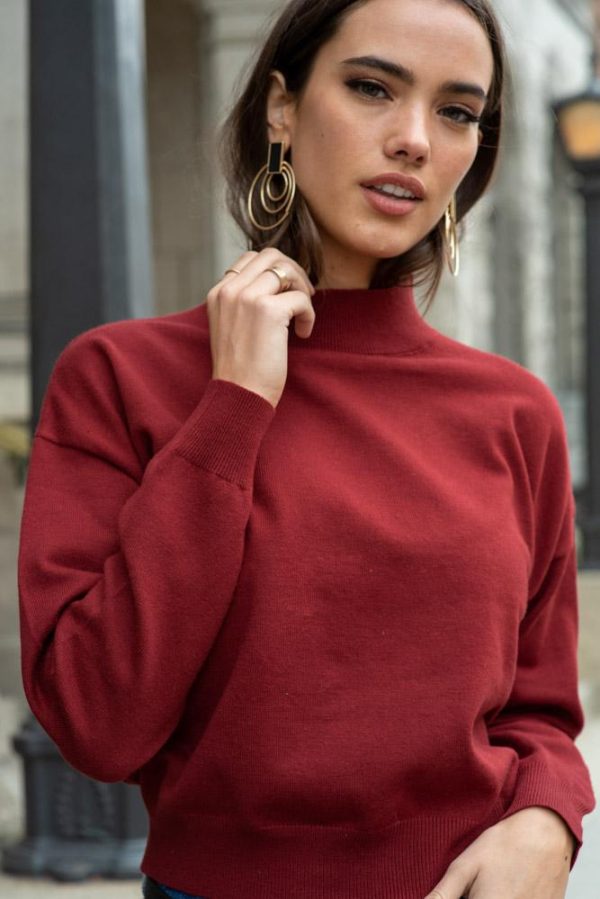 Sonia Mock Neck Sweater in Wine - FINAL SALE Supply