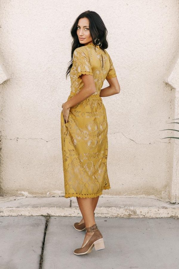 Grace Lace Dress in Mustard For Sale