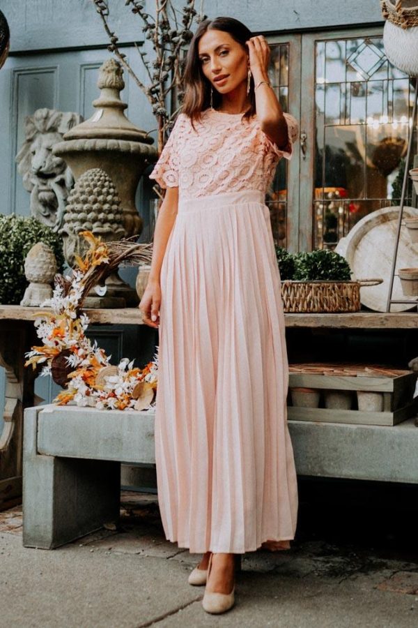 Isabel Lace Maxi Dress in Pink Hot on Sale