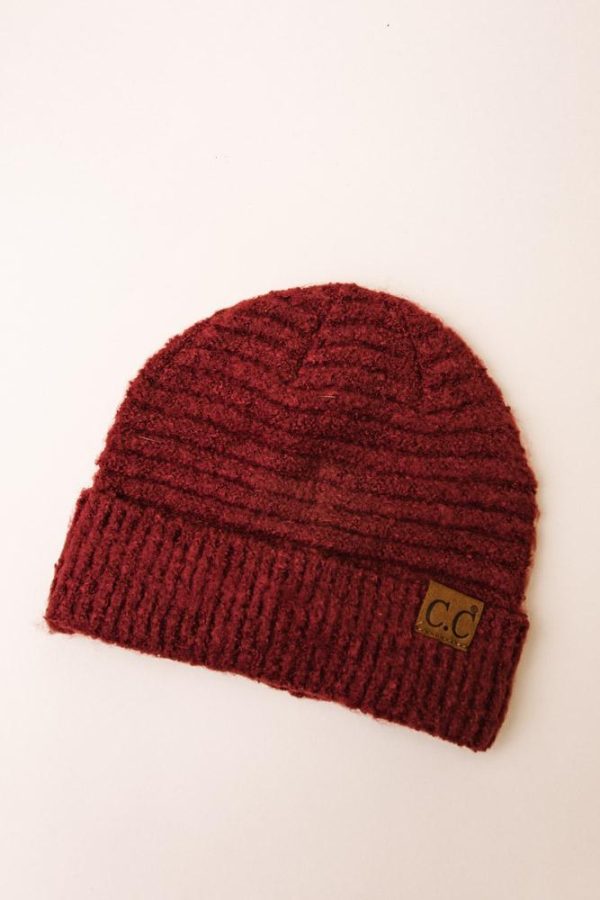 C.C. Ribbed Beanie in Burgundy on Sale