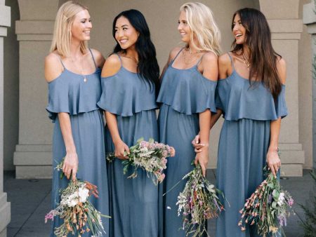 Toni Off the Shoulder Maxi Dress in Slate Blue For Sale