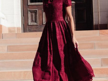 Divine Lace Midi Dress in Burgundy Discount