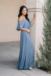 Toni Off the Shoulder Maxi Dress in Slate Blue For Sale