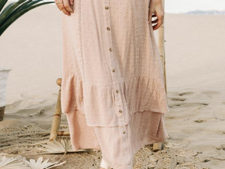 Self Dot Button Front Maxi Skirt in Blush Online