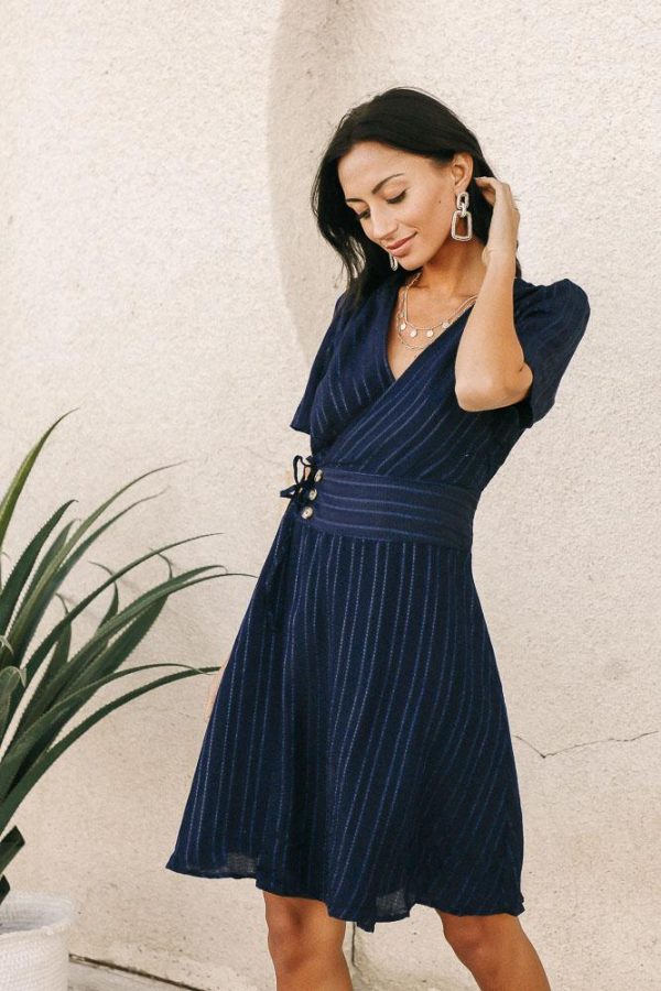 Gianna Wrap Dress in Navy For Sale