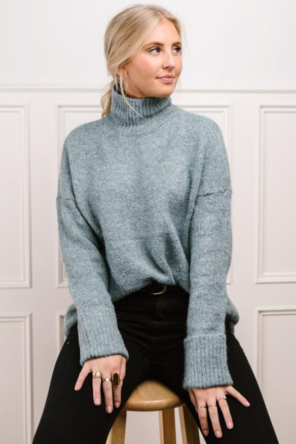 Vero Moda Bethany Oversized Roll Neck Sweater in Teal-FINAL SALE Online now