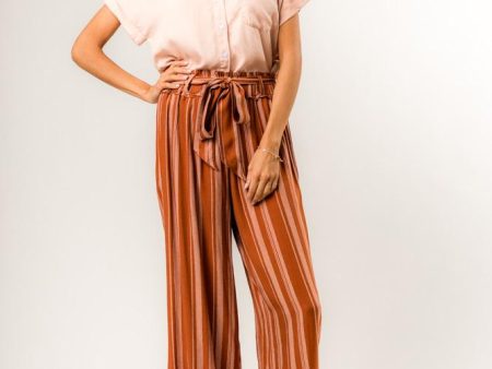 Bruna Striped Wide Leg Bottoms in Rust For Sale