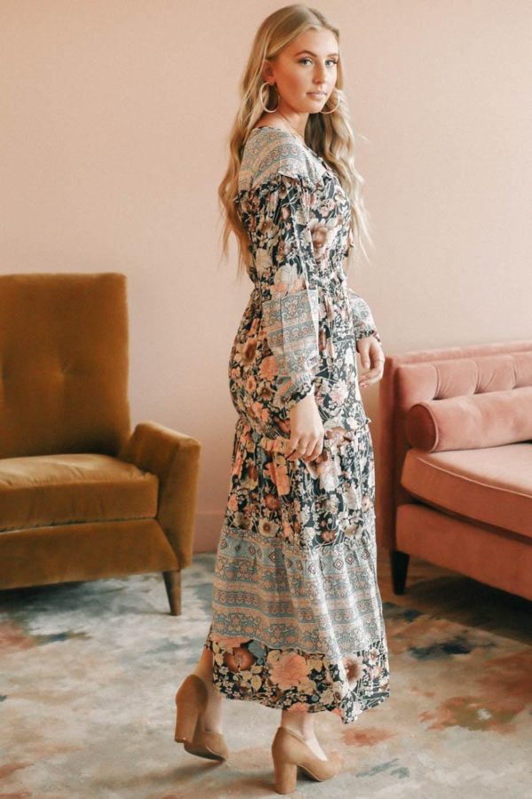 Arielle Floral Maxi Dress in Blue Cheap