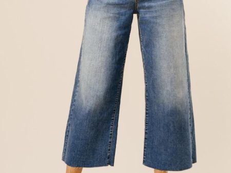 Yandow Wide Leg Cropped Denim in Medium Wash Sale