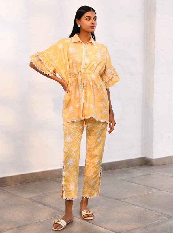 Mulmul Cotton Ely Yellow Top With Ely Yellow Pant on Sale