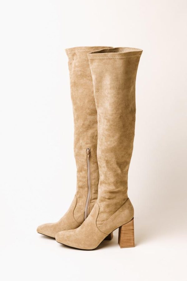 Faye Knee High Boots in Khaki Cheap