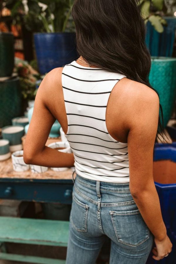 Sleek Jersey Striped Tank in White SZ. L & XL - FINAL SALE Hot on Sale