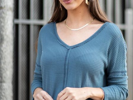 Waffle Knit Top in Teal Online Sale