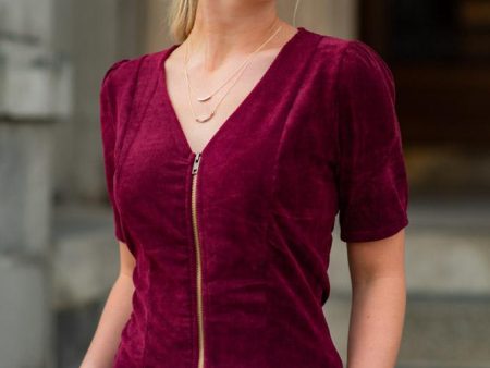 Zipper Front Top in Burgundy Online Sale