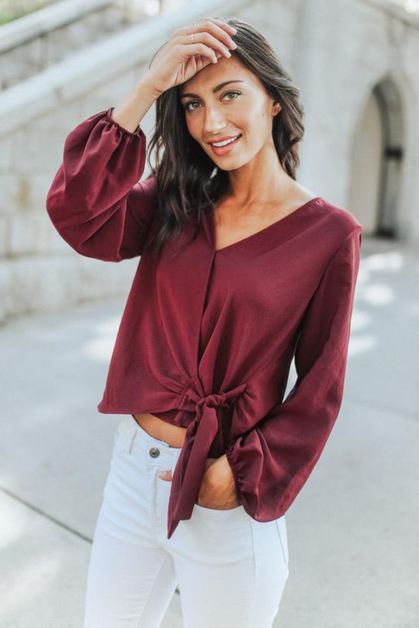 Brita Wrap Blouse in Burgundy - FINAL SALE Hot on Sale