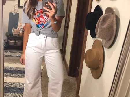 Cropped raw hem jeans  pants  white pants on Sale