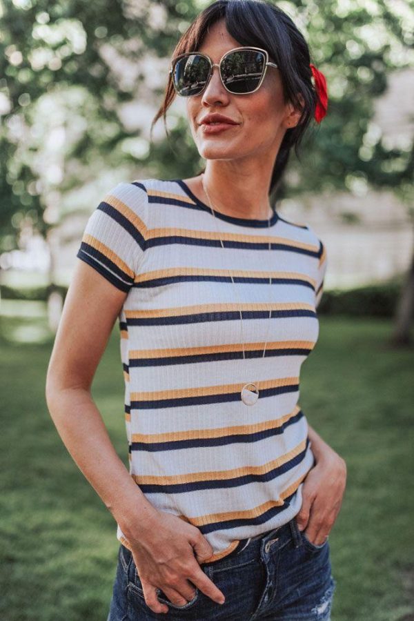 Hey Honey Striped T-Shirt Sz. L - FINAL SALE Hot on Sale