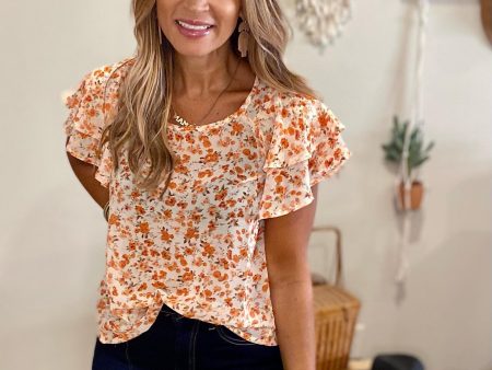 Alice floral top  orange  blue   blouse wear to work For Cheap