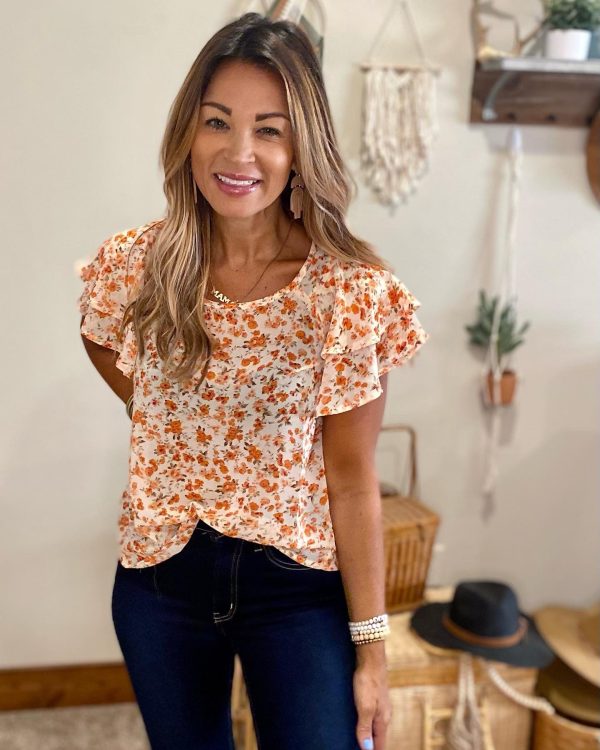 Alice floral top  orange  blue   blouse wear to work For Cheap