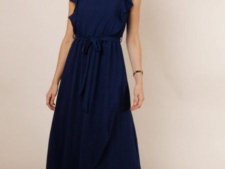 Karina Ruffle Maxi Dress in Navy on Sale