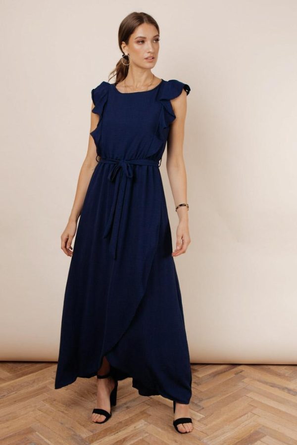 Karina Ruffle Maxi Dress in Navy on Sale