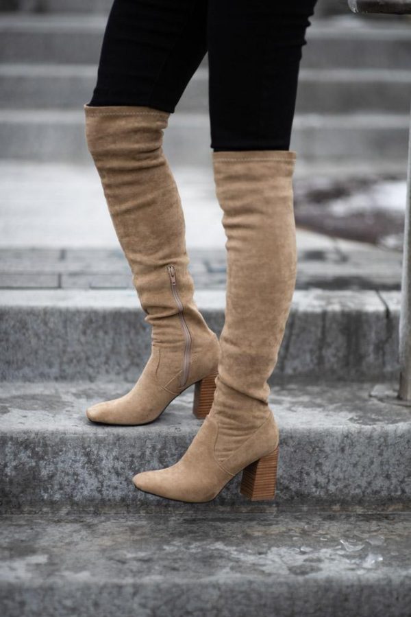 Faye Knee High Boots in Khaki Cheap